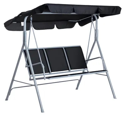 Produktbild von Hollywoodschaukel mit verstellbarem Sonnendach, 3-Sitzer Gartenschaukel mit Anti-Rutsch-Füßen, Schaukelbank belastbar bis 240 kg, Gartenliege für Garten, Terrasse, 171x108x154cm, Schwarz