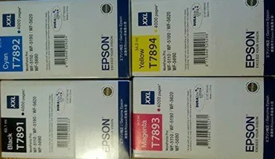Immagine prodotto di 4x Epson T7891 + T7892 + T7893 + T7893 + T7894 versione XXL (BK 65,1 ml + Ciano 34,2 ml + Magenta 34,2 ml + Giallo 34,2 ml.) C13T789140 C13T789240 C13T789340 C13T789440 per WorkForce Pro WF-5110DW WF-5190DW WF-5620DWF e WF-5690DWF Multipack grande | Set