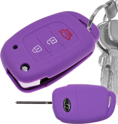 Produktbild von Auto Schlüssel Hülle Silikon Schutz Cover Lila kompatibel mit Hyundai i10 i20 Elantra i40 Sonata ix25 ix35 Tucson 3 Tasten Klappschlüssel