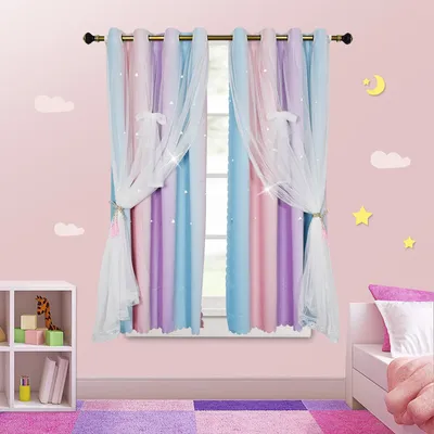 Image de Rideaux étoilés Rideaux occultants, Double couche colorée Hollow Out Rideaux de fenêtre à bandes, 1 panneau (52*63 pouces, lilas)