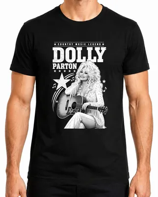 Obrázok produktu pre Tričko s potlačou Dolly Parton, legenda country hudby, westernová gitara, štýl Nashville, pánske, čierna farba, veľkosť M