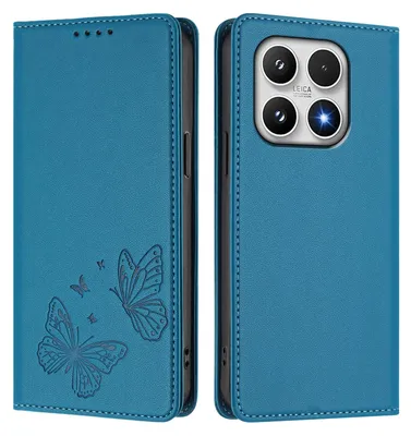 Produktbild von Lederhülle für Xiaomi 17, Schmetterling Prägung Leder Brieftasche Schutzhülle mit Ständer Blau