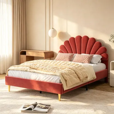 Produktbild von SUNFECILI Polsterbett 140x200 cm,bett 140x200,mit Lattenrost,Weicher Rückenlehne und Kopfteil,Doppelbett,Jugendbett, Samt,Rotwein