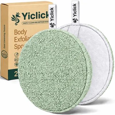 Productafbeelding van Exfoliërende bodyscrubber (2 stuks), body exfoliator scrubber, exfoliërende spons voor douchebad, doucheluffa lufa met handvat