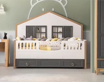 Produktbild von Bettrahmen Perfekte Kinderbett Kinderzimmer Bettgestelle Grau Holz