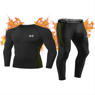Produktbild von Herren Thermounterwäsche Set Innenfleece Funktionsunterwäsche Winter Skiunterwäsche Warm Unterwäsche Set Atmungsaktiv Langarmshirt-Schwarz-L