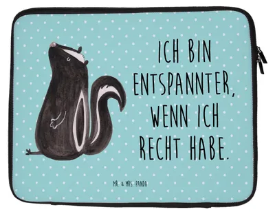 Produktbild von Mr. & Mrs. Panda Laptop Tasche Stinktier Sitzen 33 x 42 cm - Türkis Pastell - Geschenk, Raubtier, Notebooktasche, Büro, Laptoptasche, Wildtier, Computertasche, Spruch