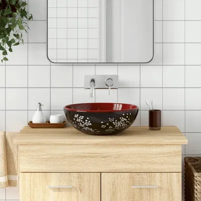 Produktbild von "im  " Aufsatzwaschbecken Schwarz und Rot Rund Ø41x14 cm Keramik - Waschbecken CC1173