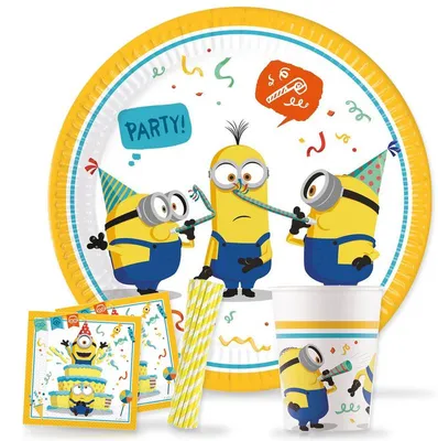 Produktbild von Partygeschirr Minions Partyset Kindergeburtstag Party Deko Dekoration Teller Becher Servietten