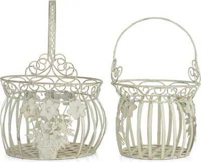 Produktbild von Moritz Pflanzkörbe Metall 2er-Set weiß - Übertopf Landhausstil mit Henkel - Pflanzkorb Blumenkorb für Balkon Terrasse Garten zum Hängen Aufstellen