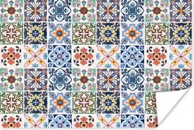 Produktbild von MuchoWow® Poster Design - Blumen - Orange - Blau - Abstrakt 60x40 cm - Schlafzimmerdekoration
