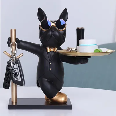 Produktbild von Tierfigur Bulldogge Skulptur Deko Schlüssel Ablage Hund mit Tablett (Schlüsselablage Flur für Wohnzimmer Heimdekoration Moderne Büro), Tierskulptur