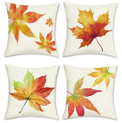 Kissenbezüge 45x45 cm, 4er-Set, Polyester, Ahornblatt-Design, orange