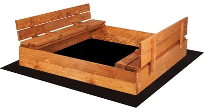 Image de Springos® Bac à sable avec bancs en bois massif 120 x 120 cm y compris voile de fond Bâche de couverture