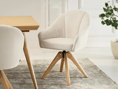 Produktbild von PAYALA drehbarer Esszimmerstuhl – Creme / Eiche