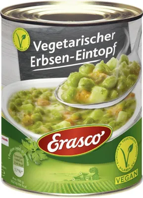 Produktbild von Erasco Vegetarischer Erbsen Eintopf mit Kartoffeln und Möhren 800g