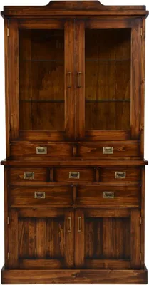Luxus Vintage Stil Massivholz Vitrine Braun Messing