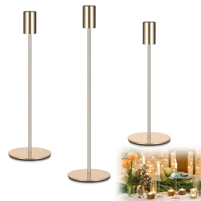 Productafbeelding van Solidchoice - Set van 3 Vintage Gouden Kaarsenhouders
