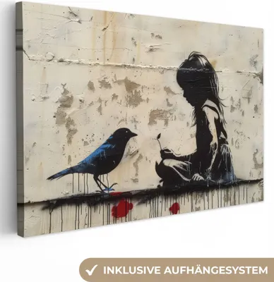 Produktbild von Wanddeko 120x80 cm - Banksy - Mädchen - Straßenkunst - Vogel - Abstrakt - Modern, Wandbilder, Wanddeko Wohnzimmer