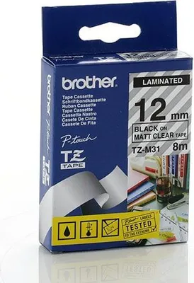 Image de Étiquettes thermiques Brother TZM31 - largeur 12 mm x longueur 8 m - rectangulaire - thermique direct, transfert thermique - transparent