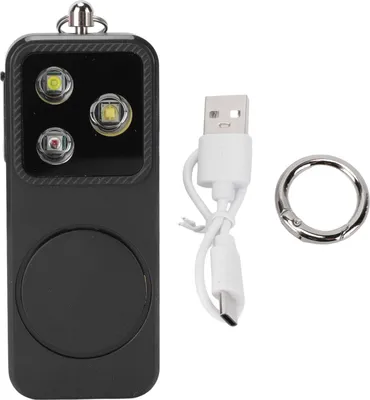 Zdjęcie produktu dla Lampka alarmowa bezpieczeństwa dla kobiet 4 tryby oświetlenia Ładowany przez USB brelok do kluczy Syrena bezpieczeństwa Światło LED na wypadek awarii Czarny