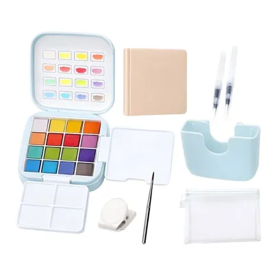 Image de Elzusha - Coffret de peinture aquarelle portable avec 16 couleurs