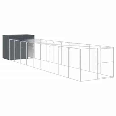 Produktbild von vidaXL Hundehütte mit Auslauf Anthrazit 214x1069x181 cm Stahl Verzinkt