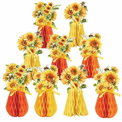 9er-Set Sonnenblumen-Wabendeko, 25–26 cm, Herbstfarben