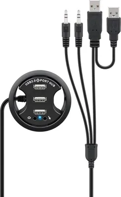 Immagine prodotto di Goobay 93894 Hub/distributore integrato a 3 vie USB 2.0 Hi-Speed + audio, nero, 1,5 m - per l'installazione in passanti da scrivania da 60 mm con connessione audio