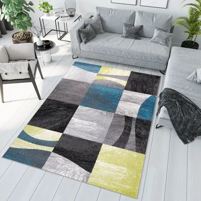 Obrázok produktu pre Koberec Obývacia izba Spálňa Krátky vlas Moderný dizajn Sivá Žltá Modrá Melírovaná ÖKOTEX 200 x 290 cm