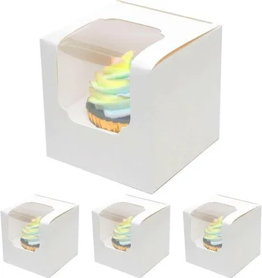 Produktbild von 100x Individuelle Cupcake-Boxen weiß . . . Auto-Popup 9x9 cm . . Perfekt für Kuchen, Partys und Geschenke