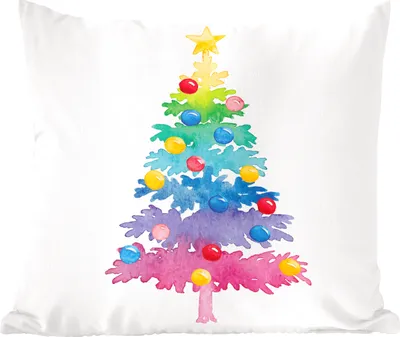Produktbild von MuchoWow® Zierkissen Sofakissen Wohnzimmer Dekokissen 45x45 cm Illustration - Weihnachten - Weihnachtsbaum - Schlafpolster - Polster für das Sofa