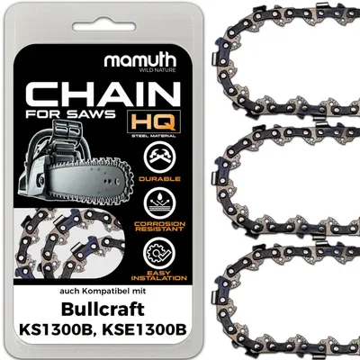 Obrázek produktu pro 3 řetězy pro motorovou pilu, délka 40 cm, tloušťka 1,3 mm, rozteč 3/8", typ 55 TG, vhodné pro modely Bullcraft KS1300B, KSE1300B