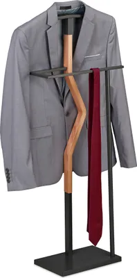 Produktbild von Relaxdays Herrendiener, Jackett & Hose, HxBxT: 107x48x20 cm, Metall & Holzoptik, Stiller Diener Schlafzimmer, grau/natur