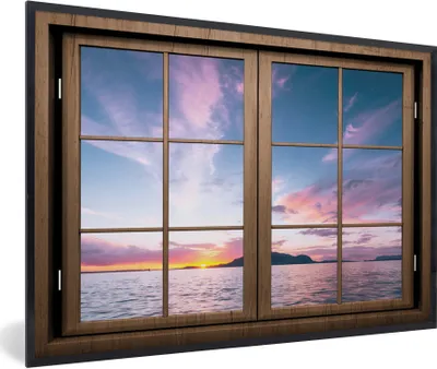 Produktbild von MuchoWow® MuchoWow® Gerahmtes Poster Aussicht - Meer - Berge 90x60 cm - Poster mit zchwarzem Bilderrahmen - Fotorahmen - Foto-Plakat
