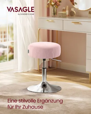 Produktbild von Schminkhocker, Schminkstuhl, Sitzhocker, höhenverstellbar, 360° drehbar, PU, dicke Polsterung, für Schlafzimmer, Küche, Esszimmer, pastellrosa