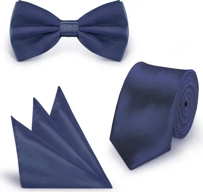 Produktbild von SET Krawatte Fliege Einstecktuch Tiefblau  einfarbig uni aus Polyester