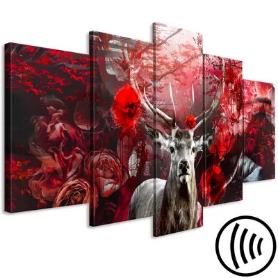 Immagine prodotto di Immagine acustica cervo 200x100 cm immagini schiuma acustica ad alte prestazioni fonoassorbente isolamento acustico tela 5 pezzi parete murale acustica ambiente isolamento acustico animale fiori g-C-0334-b-m