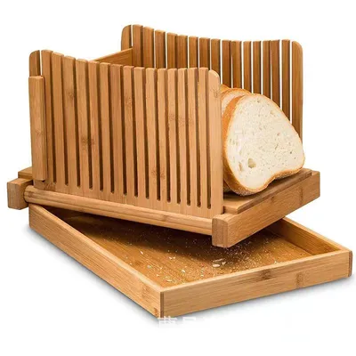 Produktbild von Bambus Brotschneider,einstellbare Brotschneidehilfe,Brotschneidebrett mit Auffangschale,Schneidehilfe für Krümel