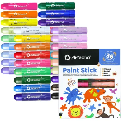 Produktbild von Artecho Temperastifte Malfarbstifte Set – 36 Farben inkl. Pastell, Neon & Metallic – leuchtend, schnell trocknend, sauber & flexibel