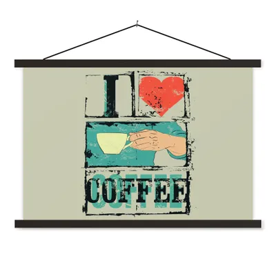 Produktbild von MuchoWow® Textilposter Kaffee - Zitate - Vintage - Sprichwörter - Ich liebe Kaffee 60x40 cm mit schwarzem Rahmen - Hölzernes