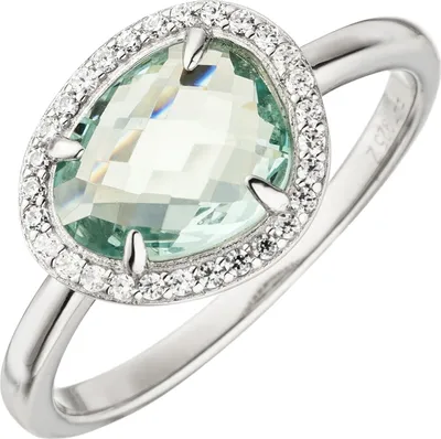 Produktbild von Gr. 52 Damen Ring 925 Sterling Silber 1 Glasstein hellblau blau 29 Zirkonia Silberring