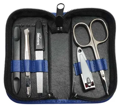 Produktbild von 5-tlg Maniküre-Set aus Echtleder – Germany | Solingen Instrumente im Etui Blau