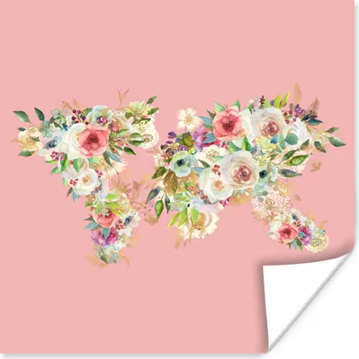 Produktbild von MuchoWow® Poster Weltkarte - Blumen - Pastell 100x100 cm - Babyzimmer