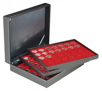 Produktbild von Lindner 2365-2530E Münzkassette NERA XL mit 3 Tableaus und hellroten Münzeinlage für 105 Münzkapseln mit Außen-Ø 32 mm, z.B. für 2 Euro-Münzen in Münzkapseln