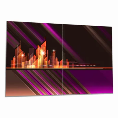 Produktbild von Wallario Herdabdeckplatte aus Glas, Größe 80 x 52 cm 2-teilig, Motiv Abstrakte Skyline einer modernen Stadt