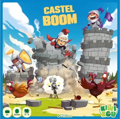 Produktbild von KIWIZOU, Castel Boom Kinderspiel, spannendes Geschicklichkeitsspiel mit strategischem Turmbau, Familienspiel für 2 bis 4 Spieler 5 Jahren
