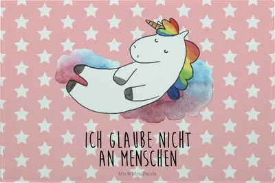 Produktbild von Mr. & Mrs. Panda schneidbrett Einhorn Wolke 7 - Rot Pastell - Geschenk, Lustig, Unicorn, Verliebt, Menschen, Schneidebrett Glas, Aus, Glasschneidebrett, Hackbrett