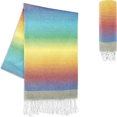 Produktbild von Unyqoos® Fouta Hamamtuch – XXL 100x200 cm, 100% Baumwolle, handgeknotete Fransen, STANDARD 100, saugfähig & schnelltrocknend, Regenbogen, Strand- & Saunahandtuch