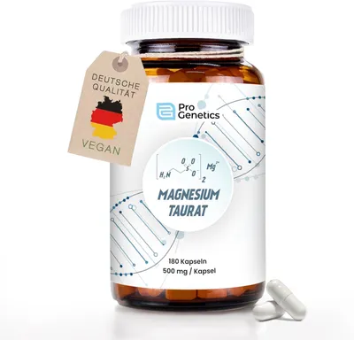 Produktbild von Magnesium Taurat Hochdosiert 2000 mg (500 mg/Kapsel) Magnesium + Taurin | XXL Vorteilspack -180 Kapseln/Dose | Höhere Bioverfügbarkeit | Sanft fur den